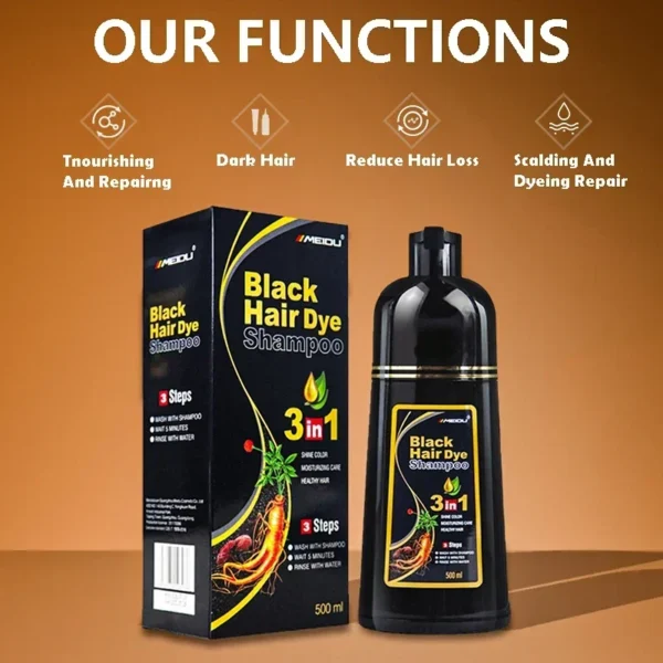 100ml/500ml Hair Dye Shampoo 3in1 Darkening Hairs Instant Gray To Black Polygonum Multiflorum Natural Coloing Cover for Women - Image 4