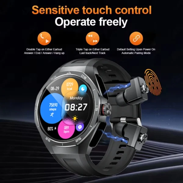 2025 New BT call smartwatch Men TWS Dual Earphones Call Health Monitor Sports Music Earphones Smartwatch 2-in1 For apple Android - Image 2