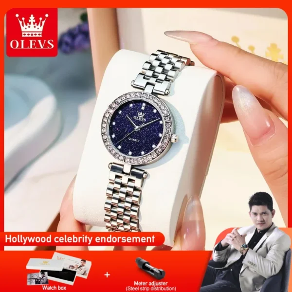 OLEVS 3641 Womens Watch Elegant Simple Quartz Watch Zircon Scale Waterproof Luminous Starry Dial Ladies Watch Gifts Original
