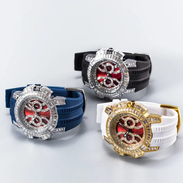 MISSFOX New Red Quartz Watch For Men Luxury Hip Hop Streetwear Clock Waterproof Diamond Watches AAA Quartz Men's Wristwatches - Image 6