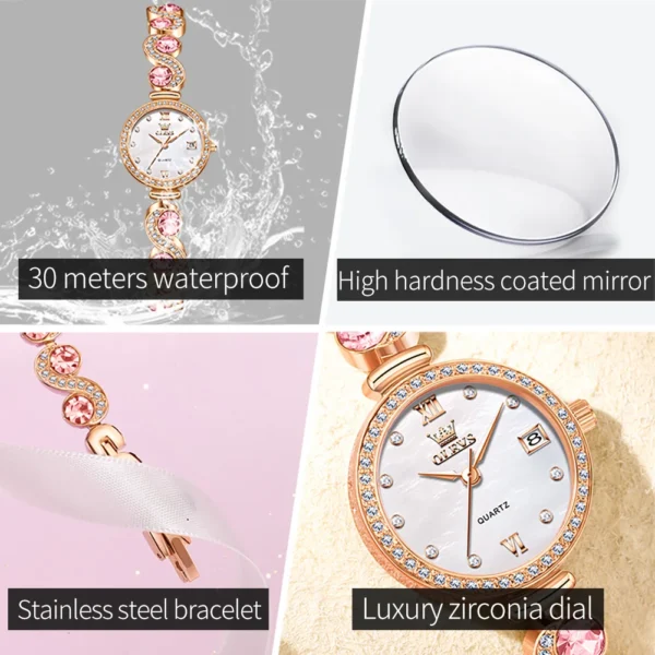 OLEVS 5633 Woman Watch Elegant Fashion Quartz Watch Diamond Bracelet Ladies Watch Original Automatic Date Waterproof Watch Reloj - Image 5