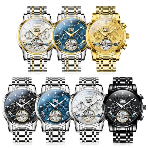 OLEVS 9965 Mens Watch Classic Hollow Out Automatic Mechanical Watch Original Movement Waterproof Luminous Calendar Year Moon - Image 6
