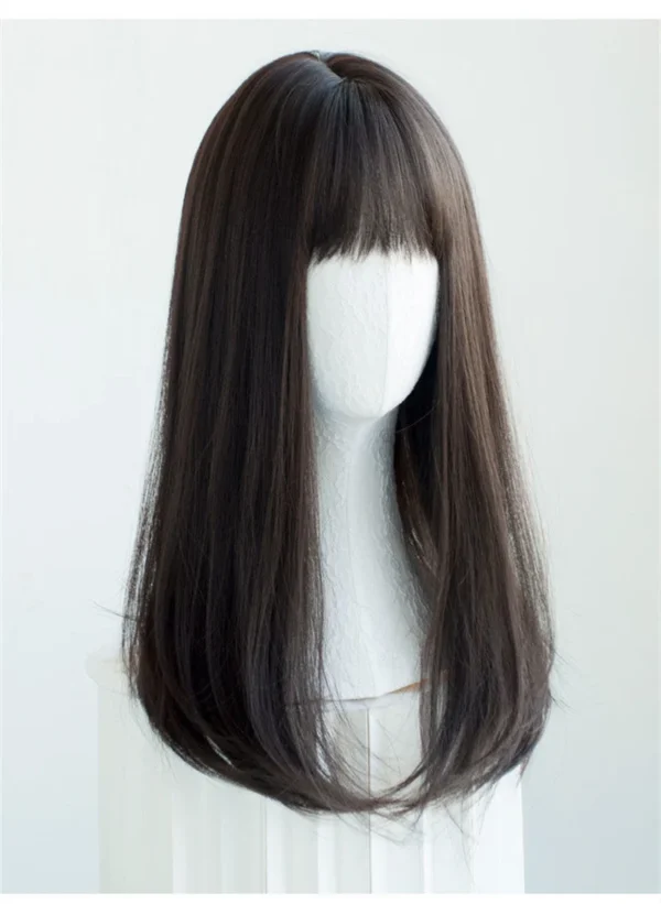 Korea Hair Extensions Synthetic Cute JK Girl Cosplay Air Bangs Wig Breathable Head Cover 50cm Long Straight Wig Hat for Women - Image 6