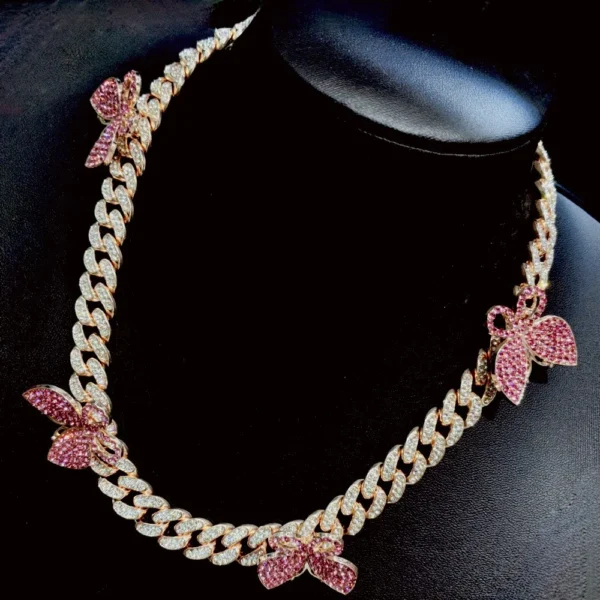 Hip Hop Iced Out 13MM Butterfly Miami Cuban Link Chain Necklaces Women Bling Choker Fashion Jewelry - Image 6