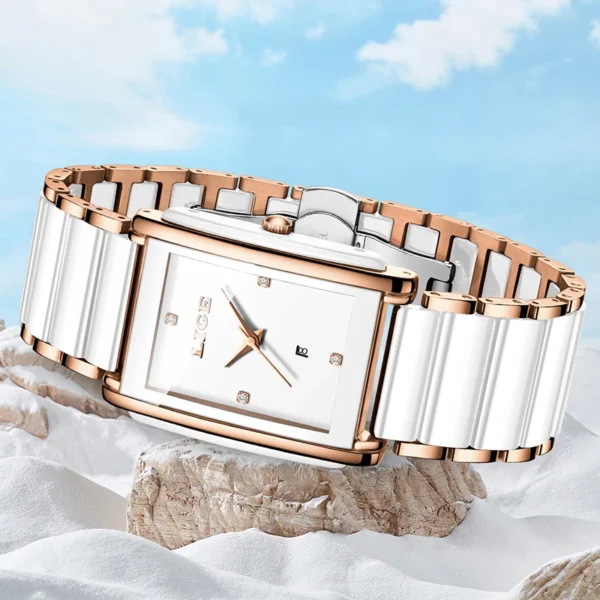LIGE New Square Watch Women's Watch Fashion Waterproof Women's Quartz Wristwatch Elegant Stainless Steel Bracelet Watch Ladies - Image 3