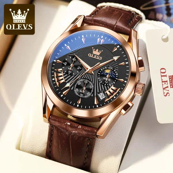 OLEVS Original Luxury Brand Men's Watches High Quality Waterproof Quartz Watch for Men Fashion Leather Strap Man Wristwatch - Image 5
