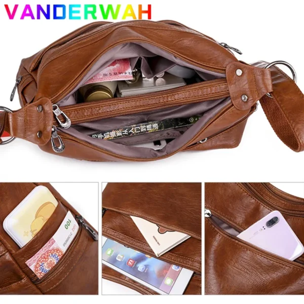 Luxury Pu Leather Messenger Bag Vintage Women Hand Bag Large Capacity Casual Hobo Handbag Purse Female Crossbody Shoulder Bags - Image 5