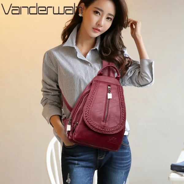 Women Soft Leather Backpacks Vintage Female Shoulder Crossbody Bags Sac A Dos Travel Ladies Bagpack Mochilas School Bag for Girl - Image 3