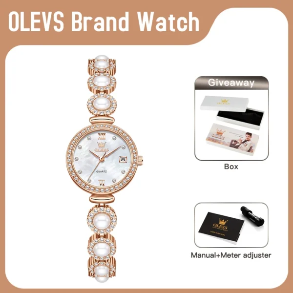 OLEVS 5635 Woman Watch Elegant Brand Quartz Watch Waterproof Pearl Watch Chain Chronograph Date Watches For Woman Original Reloj - Image 2