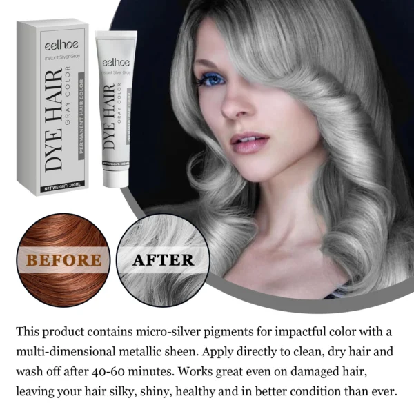 Sliver Grey Hair Dye Cream Smoky Punk Style DIY Styling No Damage Quick Coloring Long-lasting Professional Hairs Dyeing Creams - Image 2