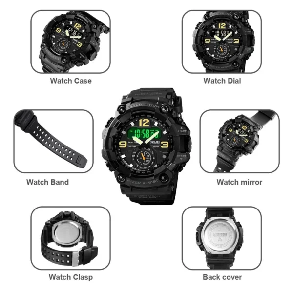 3 Time Sport Wristwatch Multifunctional Chrono Digital Watches Mens Dual Movement Waterproof Electronic Clock Reloj Hombre - Image 4