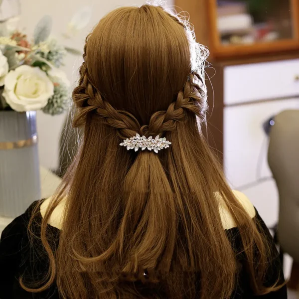 Hot-selling fashion temperament crystal flower spring clip women's metal horizontal clip one-line clip top clip hair accessories - Image 3