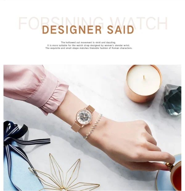 2024 High End Luxury Brands Steel Skeleton Mechanical Woman Watch Ladies Watches Stainless Steel Fashion Women's Wristwatch - Image 5