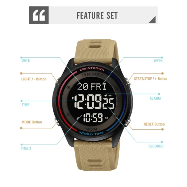 SKMEI Military Digital Wristwatches For Men Women Outdoor Waterproof World Time Clock Watches Fashion Sports Watch Reloj Hombre - Image 5