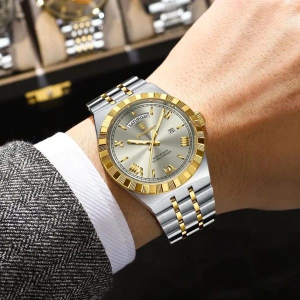 POEDAGAR Classic Business Watches For Men Week Date Waterproof Luminous Men Watch Stainless Steel Quartz Luxury Men's Wristwatch - Image 5