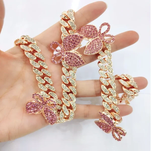 Hip Hop Iced Out 13MM Butterfly Miami Cuban Link Chain Necklaces Women Bling Choker Fashion Jewelry - Image 2