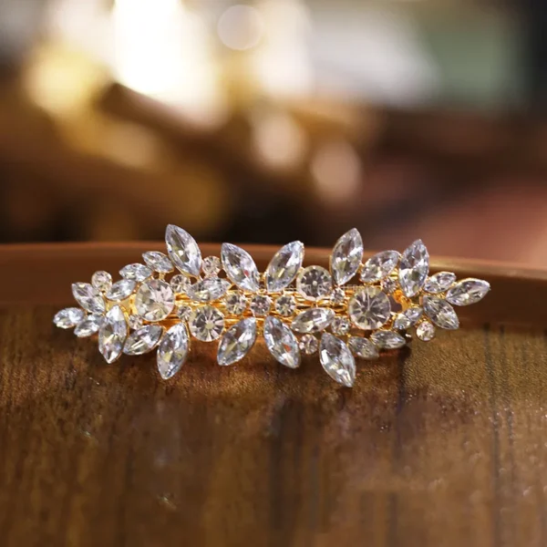 Hot-selling fashion temperament crystal flower spring clip women's metal horizontal clip one-line clip top clip hair accessories - Image 4