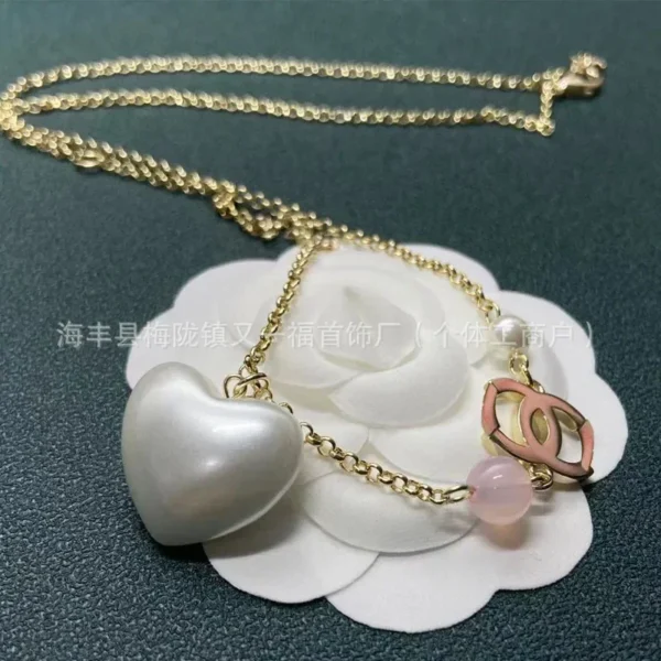 2025 Trend DIY Sterling Silver Double C White Peach Heart Simple Necklace Versatile Fashion High-end Collarbone Chain for Women - Image 2