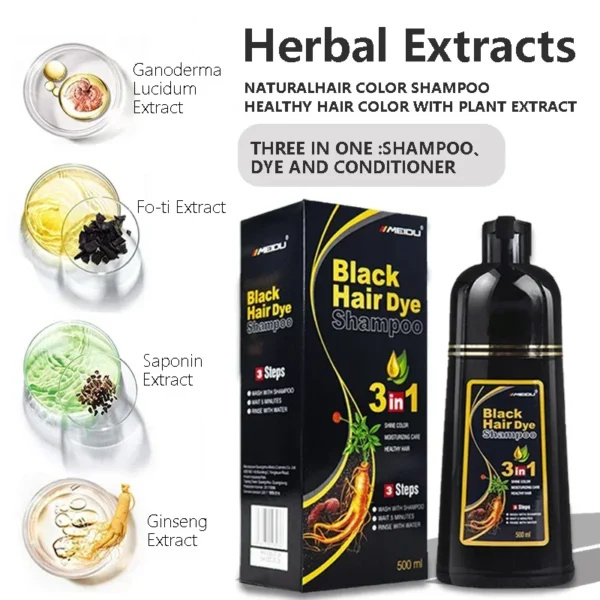 100ml/500ml Hair Dye Shampoo 3in1 Darkening Hairs Instant Gray To Black Polygonum Multiflorum Natural Coloing Cover for Women - Image 2