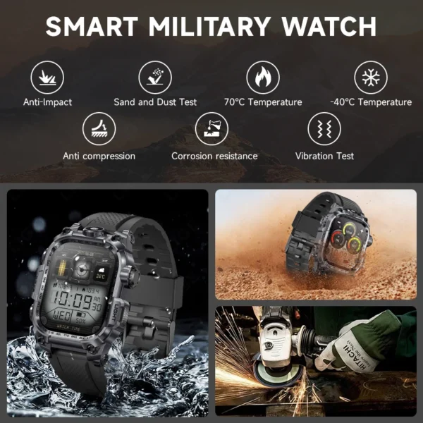 2024 Rugged Military Smart Watch Men LED Flashlight Heart Rate Bluetooth Calling Waterproof 2.01'' Outdoor SmartWatch For Xiaomi - Image 5