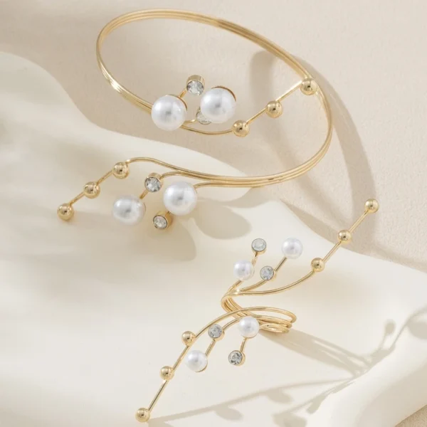 Vintage White Imitation Pearl Geometric Ring Women's Exaggerated Metal Irregular Double Layer Large Pearl Ring Party Jewelry - Image 3