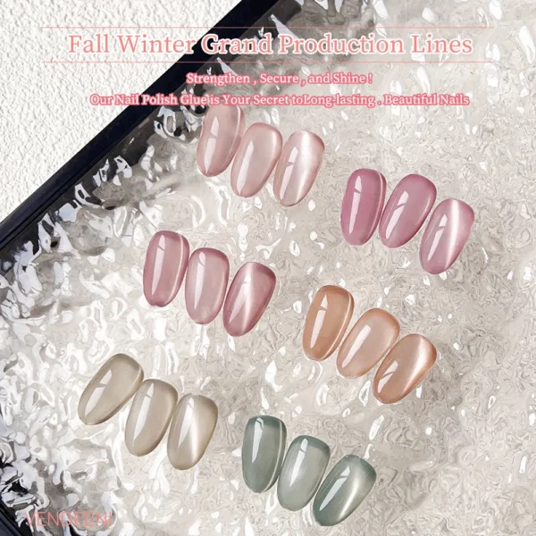 Vendeeni 6 Colors Magnetic Cat Eye Gel Nail Polish Set Pink UV LED Soak Off Gel Varnish Crystal Cat Eye Gel Lacquer With Display - Image 4