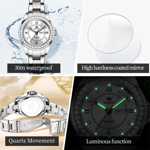 OLEVS Women's Watches Young Girl Fashion Elegant Original Quartz Famale Wristwatch Drill Ring Dial Date Week Waterproof Luminous - Image 5