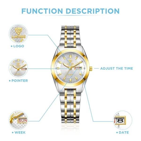 Luxury Ladies Fashion Watch Stainless Steel Time Date Waterproof Quartz Wristwatches Clock For Women Reloj Hombre - Image 5