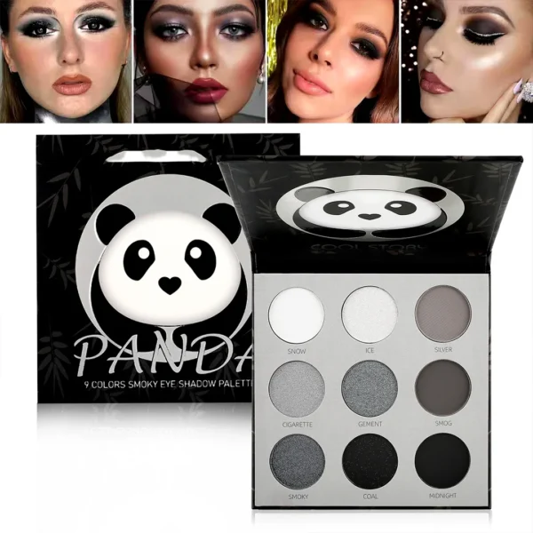 9 Color Eyeshadow Palette Panda Punk Metal Dark Grey Matte Smoky Eyes Makeup Palette Long Lasting Highly Pigmented Waterproof - Image 2