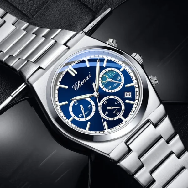 CHENXI Classic Business Moon Phase Men Watches Chronograph Quartz Man Watch Steel Strap Calendar Waterproof Luminous Wristwatch - Image 9