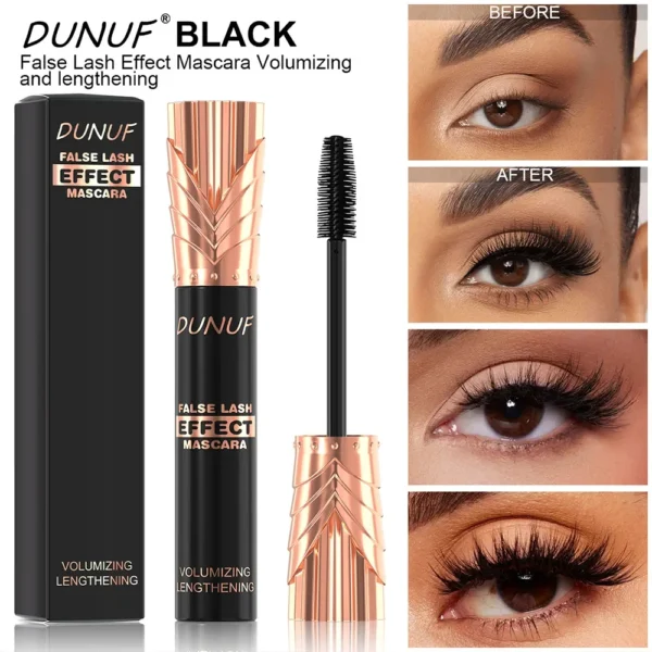 DUNUF 24H Waterproof Mascara Black Silk Fiber Lengthening Eyelash Extension Effect For Voluminous Female Makeup