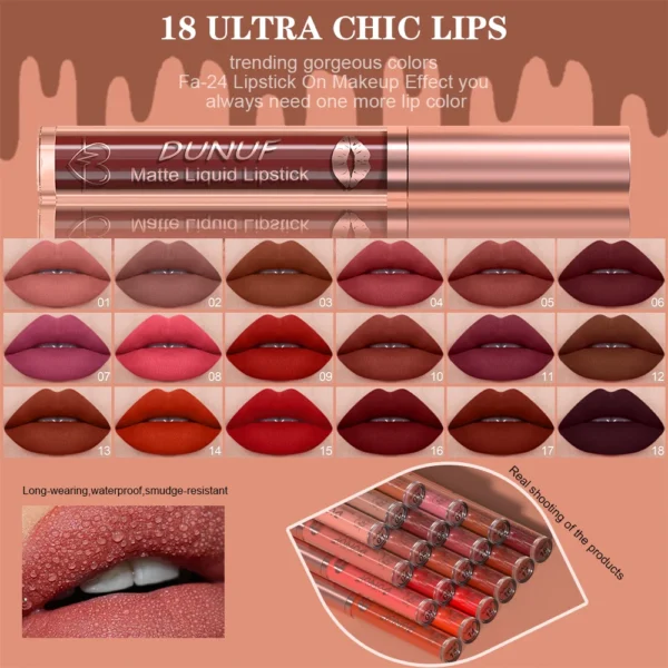 DUNUF Lip Gloss And Lip Oil Set 2-Piece Long-Lasting Waterproof Matte Moisturizing Non-Fading Lipstick Collection - Image 3