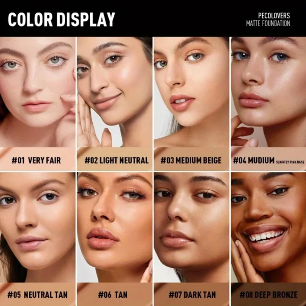 PECOLOVERS Matte Finish Liquid Foundation - Oil-Control, Waterproof, Full Coverage Concealer for All Skin Tones - Image 2