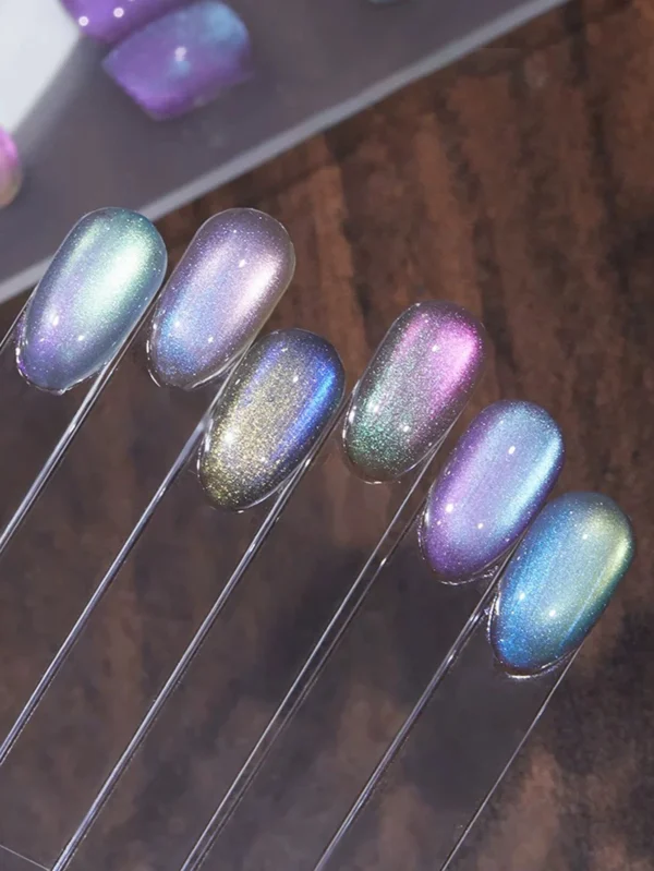 6PCS 2025 New Trendy Nail Art Fashion Phototherapy Iceland Aurora Blue-Green-Purple Cat Eye Gel Magnetic Powder Gold Nail Polish - Image 4