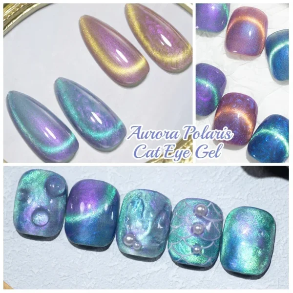 PUENTE 6Pcs Aurora Shell Thread Cat Magnetic Gel Polish Set With Magnet Glitter Pearl Cat Eye Gel Soak Off Nail Art Varnish Kit - Image 3