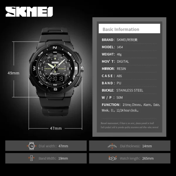 SKMEI Back Light Outdoor Sports Alarm Watch For Mens Military Stopwatch Date Week 5bar Waterproof Dual Time Display Wristwatches - Image 6