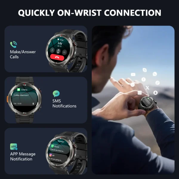 Blackview New IP68 Waterproof Smart Watch with LED Flashlight 960mAh Battery Life Bluetooth Call Outdoor Watches for Man Woman - Image 3