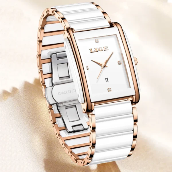 LIGE New Square Watch Women's Watch Fashion Waterproof Women's Quartz Wristwatch Elegant Stainless Steel Bracelet Watch Ladies - Image 2