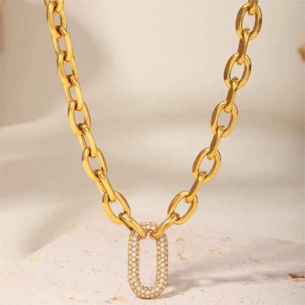 Rock Hip-hop Style Thick Chain Necklace Bracelet In Stainless Steel 18k Gold Plated Pendant Necklaces Bracelets Set For Women - Image 5