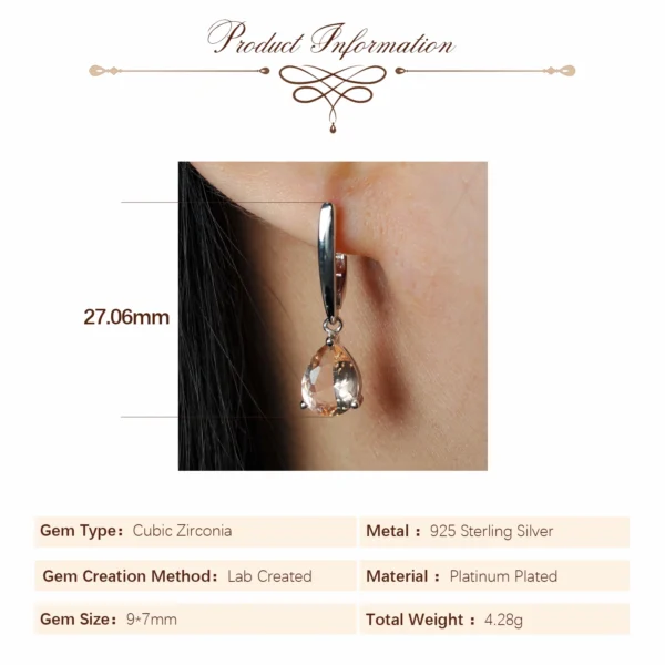 Potiy 2ct 5A Pear Shape Cubic Zirconia Morganite Pink Solitaire Dangle Drop Earrings Gift For Her 925 Sterling Silver - Image 2