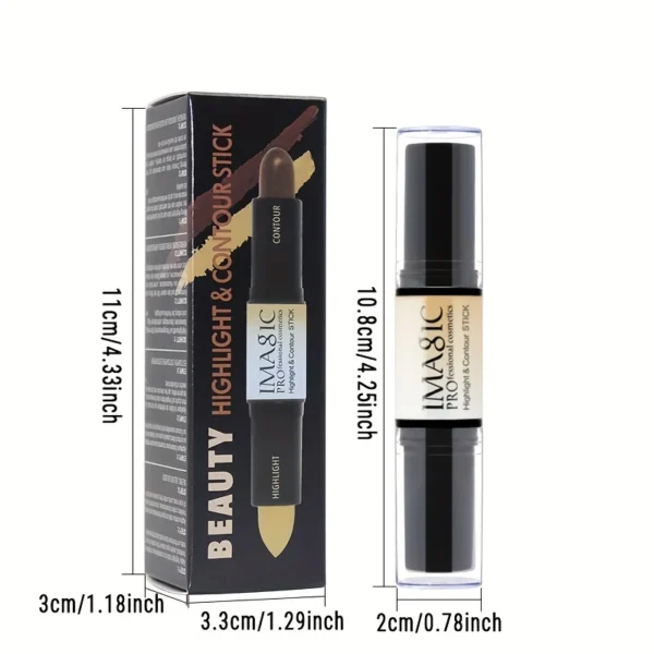 Double-Ended Contour Stick - Highlighter & Bronzer 2-in-1, Creamy Blendable, Waterproof, Long-Lasting, Travel-Friendly Makeup - Image 3