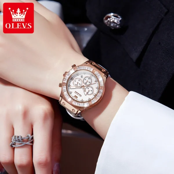OLEVS Women's Watches Zirconium Diamonds Dazzling With Multifunctional Dial Elegant Fashion Original Quartz Watch for Ladies - Image 2