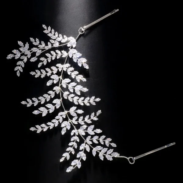 Luxury Bridal Headpiece Wedding Hair Clips Cubic Zirconia Leaf Bride Tiaras Headband Women Prom Bride Hair Pieces Headdress - Image 2