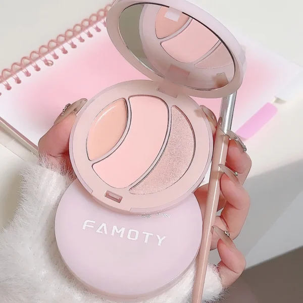 FAMOTY Three-Color Matte High-Gloss Pearlescent Water-Gloss Atmosphere 3D Brightening Fine Flash Highlighter Blush for Makeup - Image 6