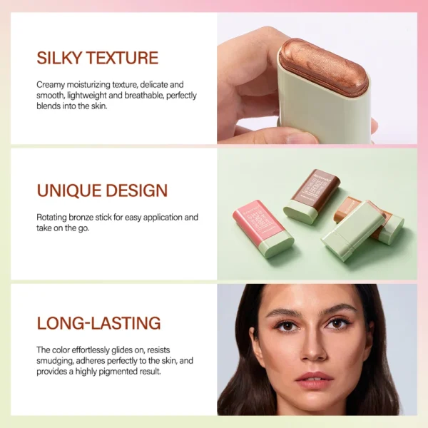 Lakerain Functional Blush Stick Face Makeup Waterproof Easy Color Rouge Blusher Cream High Color Rendering Brightening Skin Tone - Image 2