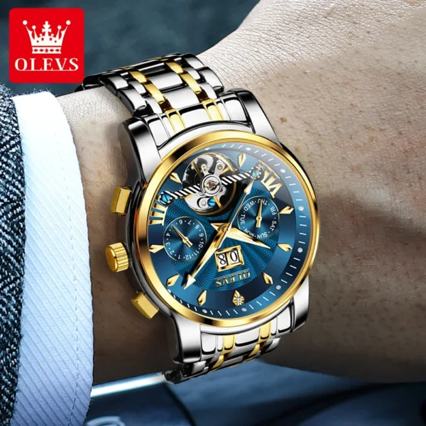 OLEVS 9965 Mens Watch Classic Hollow Out Automatic Mechanical Watch Original Movement Waterproof Luminous Calendar Year Moon - Image 3