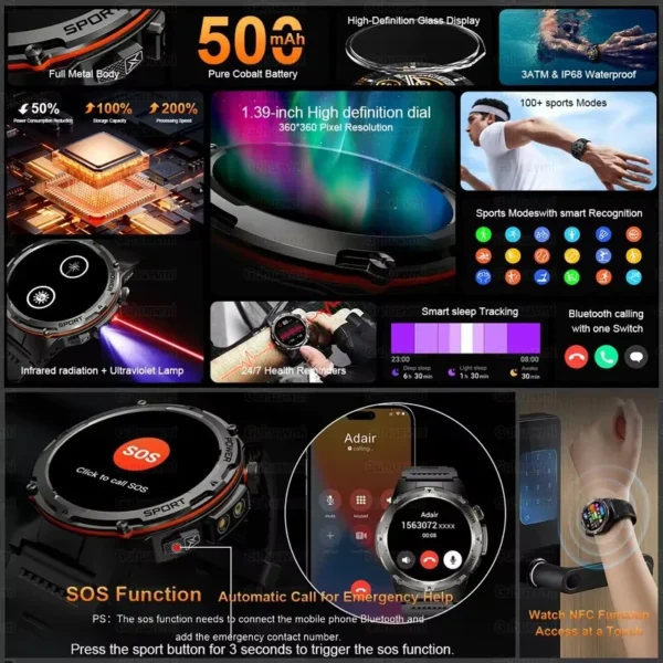NEW For XIAOMI Outdoor Sports Smart Watch Men GPS Trackr Health Monitor BT Call NFC UV infrared Laser 5ATM Waterproof Smartwatch - Image 2