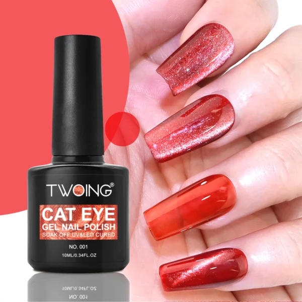 Red Cat Eye Gel Polish – Glossy Magnetic Gel Nail Polish with Holographic 9D Cat Eye Effect, Long-Lasting Soak Off UV LED Gel