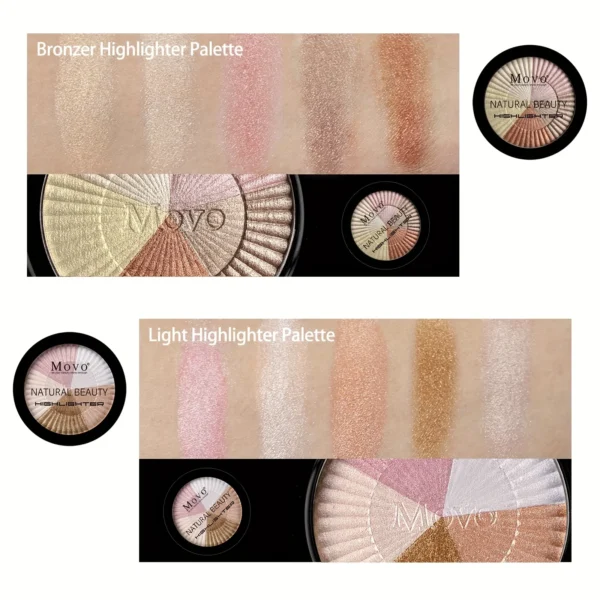 5 Colors Highlighter Powder Makeup Palette, Shimmer Glitter Highlighter Palette High Pigment Face Illuminator Makeup, Ideal Gift - Image 3
