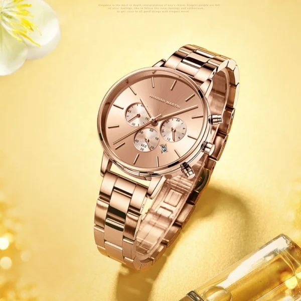 HANNAH MARTIN Luxury Watch 1101 Women Watch Fashion Waterproof Calendar Chronograph Quartz Steel Strip Watches for Women gift - Image 2